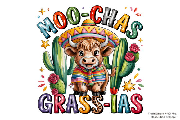 Moo-chas Grass-ias Cow PNG: A Fun Mexican Design